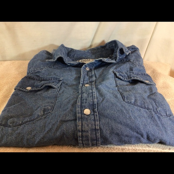 Mens Sz Lg BLACK CANYON OUTFITTERS Blue Long Sleeve Pearl Snap Front Shirt - Picture 6 of 9